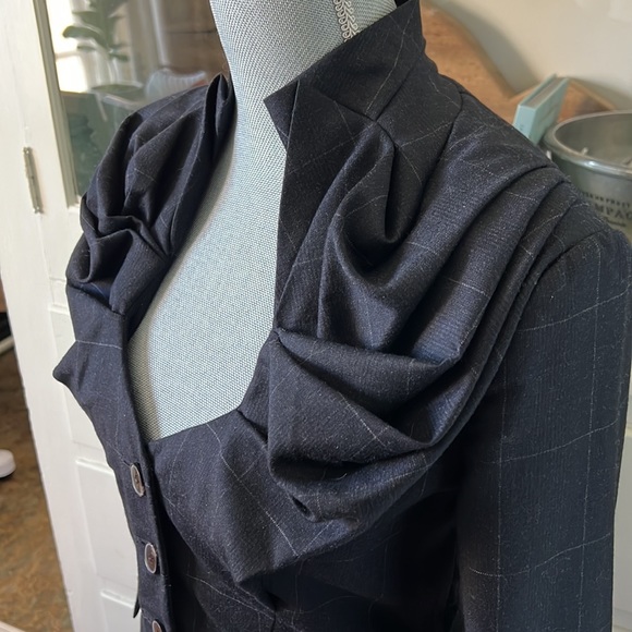 Allsaints spitalfields Heta Hunting Jacket and skirt suit in Navy plaid wool - Picture 3 of 10